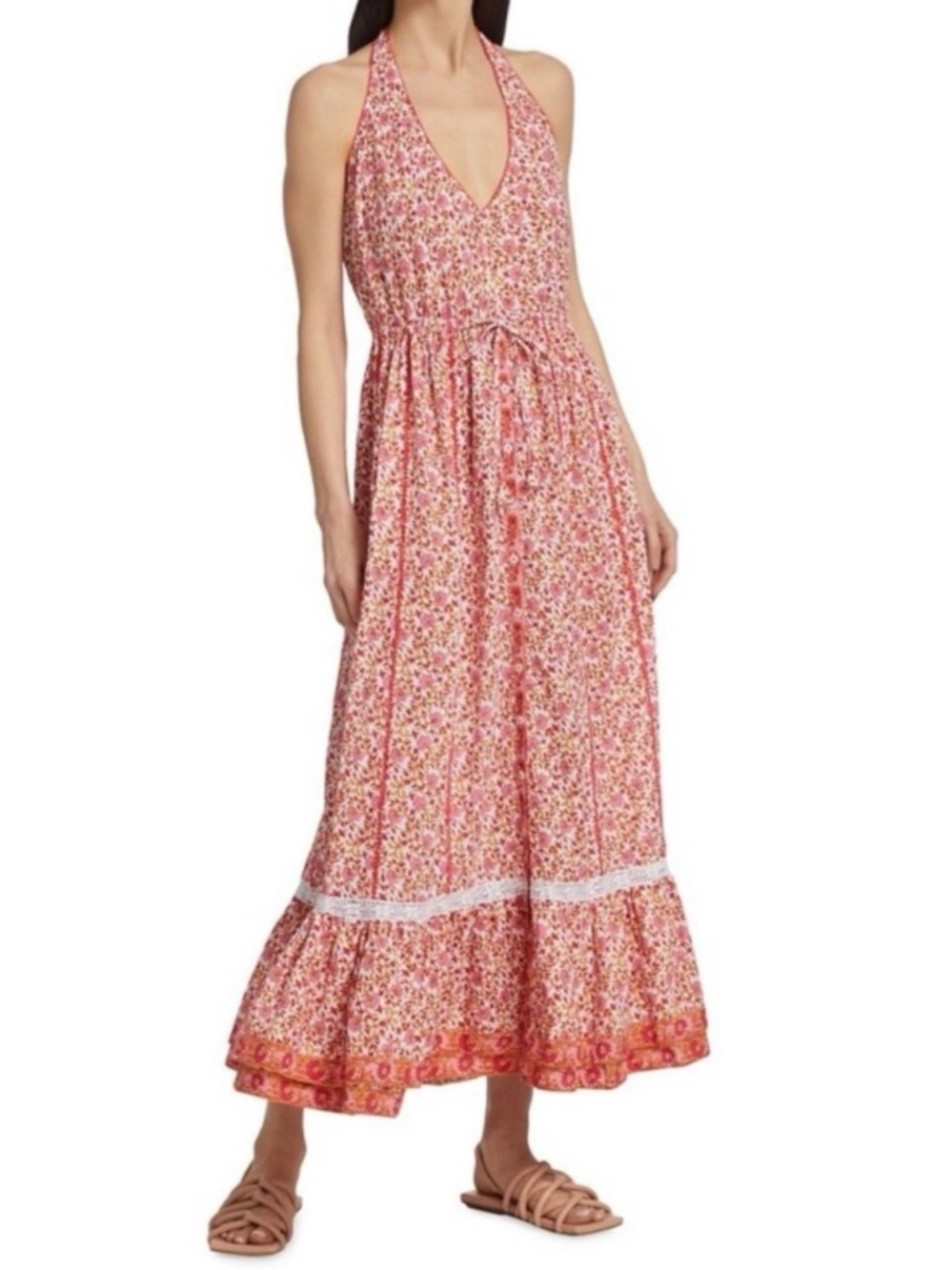 Poupette St. Barth Pink Floral Halter Maxi Dress